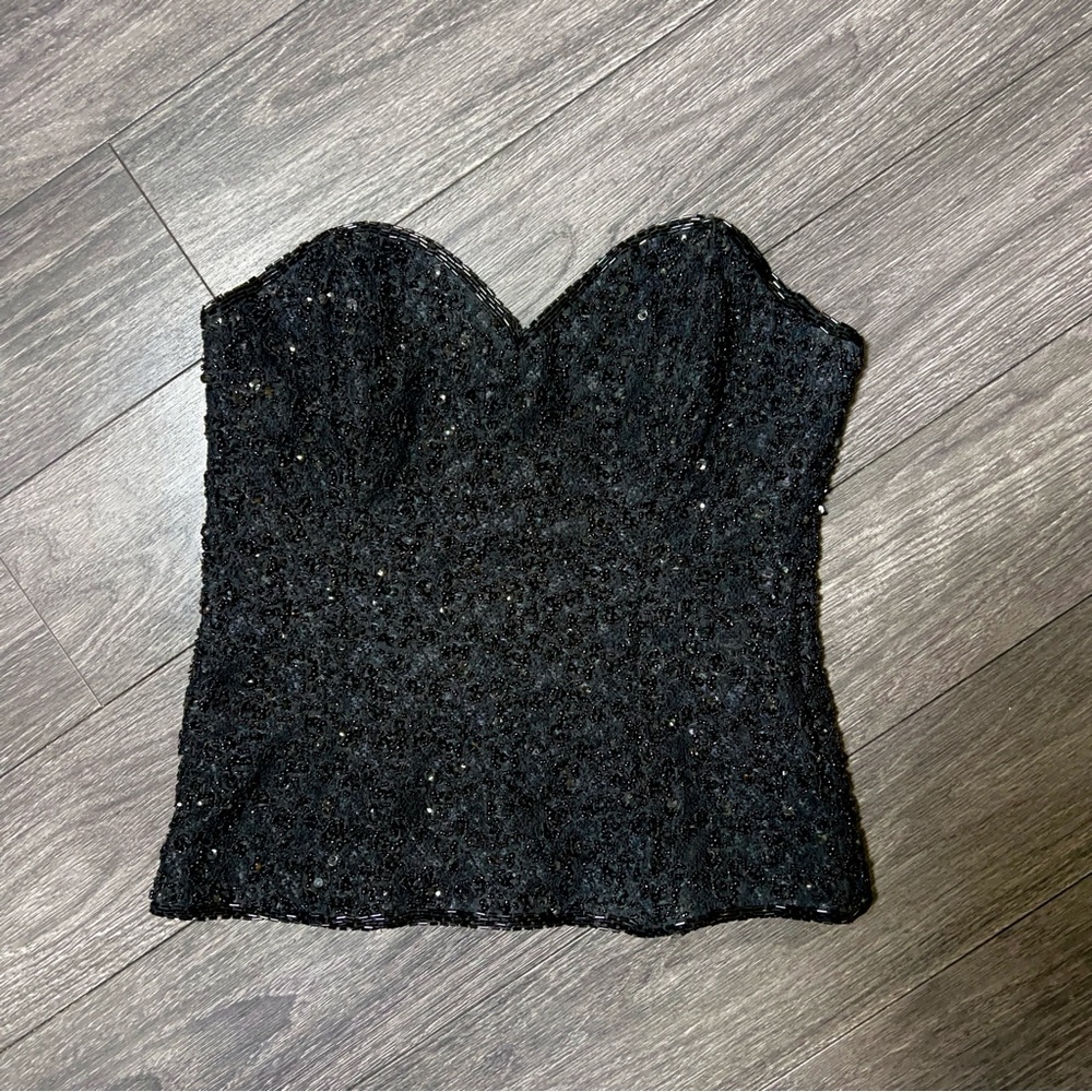 Adrianna Papell Elegant Black Beaded Boned Corset Top